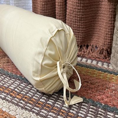 SAFFRON HANDICRAFTS 2 Pcs Cervical Neck Roll Pillow Cover with Drawstring Closures Round Neck Roll Pillow Case Cotton Bolster Pillowcases for Cylindrical Cushion (Beige, 6 x13 inch (15x33 cm))