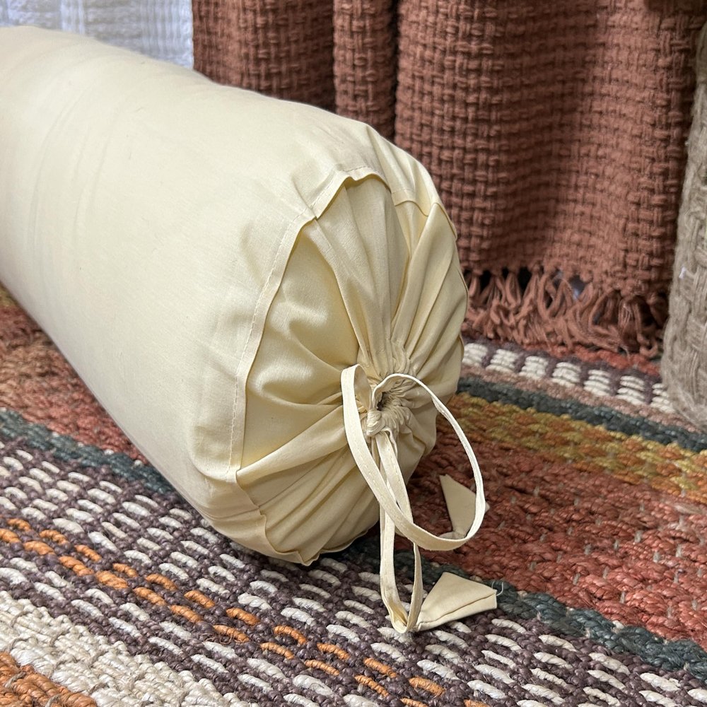 SAFFRON HANDICRAFTS 2 Pcs Cervical Neck Roll Pillow Cover with Drawstring Closures Round Neck Roll Pillow Case Cotton Bolster Pillowcases for Cylindrical Cushion (Beige, 6 x13 inch (15x33 cm))