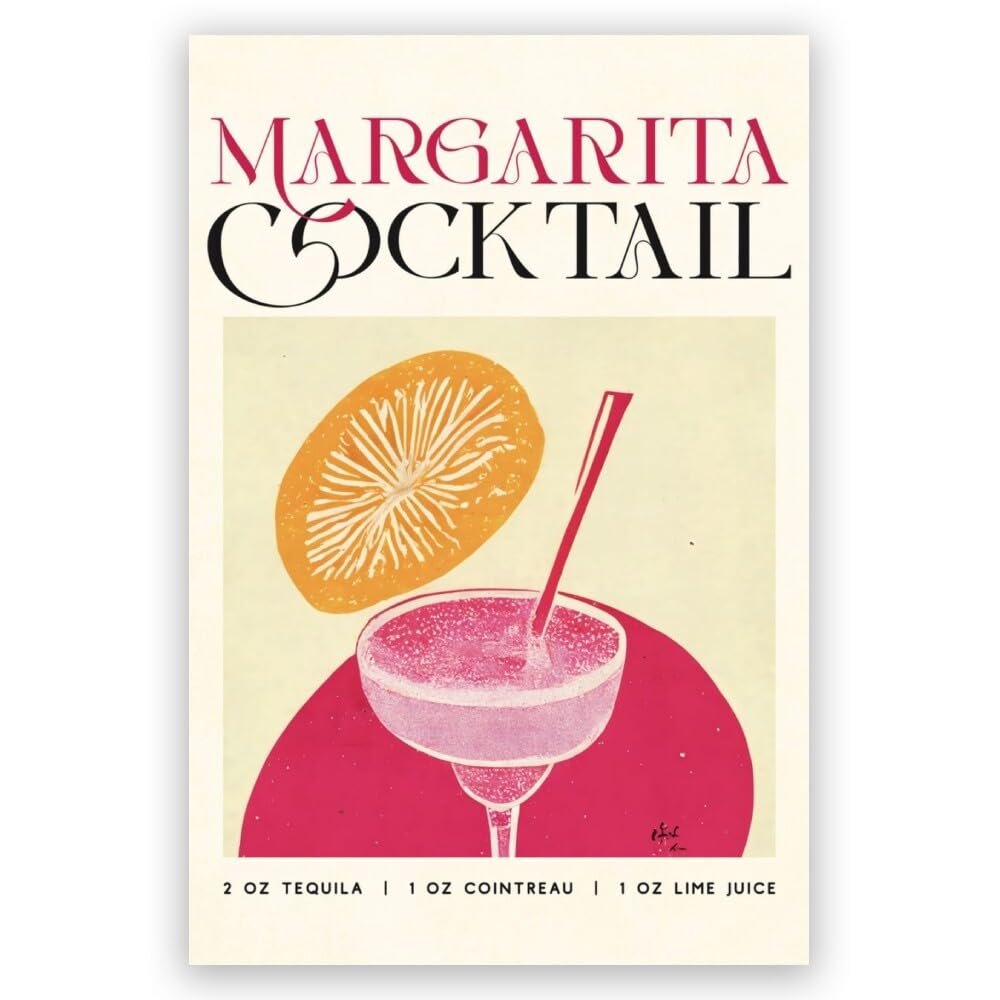 JYzymuth Margarita cocktail poster MIX & MATCH Bar Cart Decor With cocktail recipes bar pictures wall Art decor Canvas Print Kitchen Club Apartment Hotel Gifts for Men 20x30inch Unframed, style-18