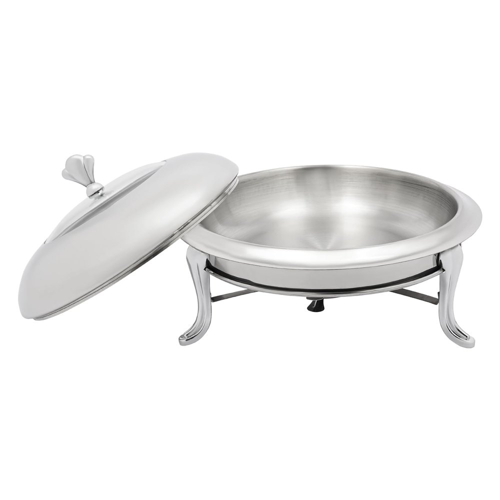 Pxolerig 1PCS Stainless Steel Hot Pot Buffet Stove, Round Stove Without Ears, Chafing Dish Buffet Set, Chafing Dish Stainless Steel with Glass Viewing Lid, for Parties, Kitchen (Sliver, 26cm)