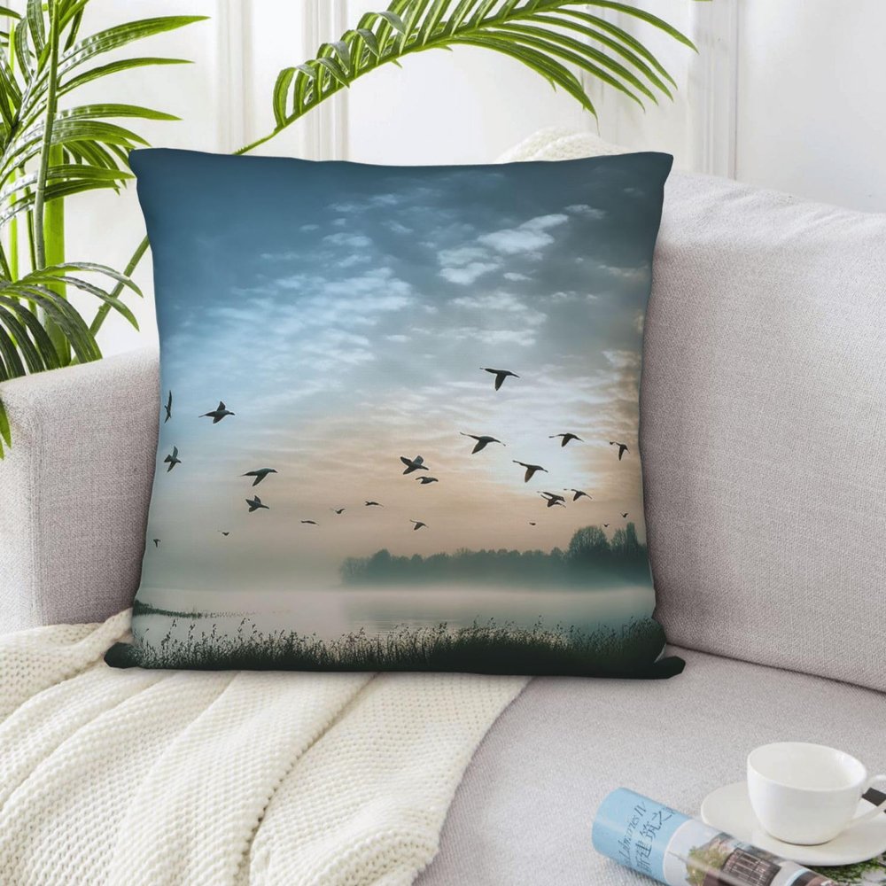 BTCOWZRV Decorative Throw Pillow Covers 18"x18" Square Pillow Cases Birds Flying Away Over Sky Throw Pillow Covers Soft Cushion Cover Double Sided Plush Pillow Covers for Couch Sofa Bed Home Decor