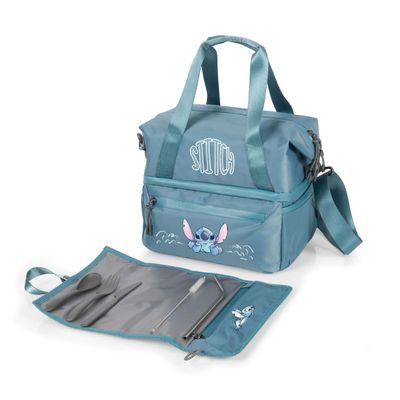 Picnic TIME Disney Lilo and Stitch Tarana Insulated Lunch Bag, Recycled Fabric Lunch Box with Picnic Set, Expandable Cooler Tote with Utensils and Straw, Aurora Blue (Aurora Blue)