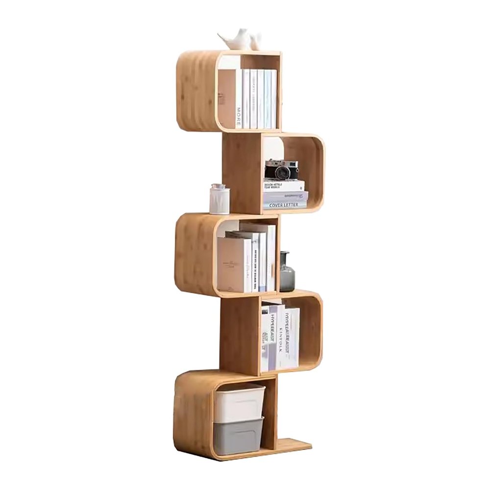 S Shaped Creative Bookshelf, Multi Functional Bookshelves, Shaped Floor Standing Bookcase, Large Capacity Bookshelf with Storage, for Living Room, Office(64.9in/165cm)
