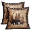 aportt Bear Pillow Covers 16x16 Inch Wild Animal Forest Cotton Linen Decorative Throw Pillow Case Nature Wildlife Tree Brown Cushion Cover Set of 2 Home Decor for Bedroom Sofa Living Room Couch Chair view 1