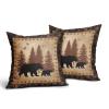 aportt Bear Pillow Covers 16x16 Inch Wild Animal Forest Cotton Linen Decorative Throw Pillow Case Nature Wildlife Tree Brown Cushion Cover Set of 2 Home Decor for Bedroom Sofa Living Room Couch Chair view 2