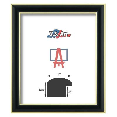 US Art 18x32 Glossy Black with Gold Lip 1 Inch Picture Frame, Composite Wood Wall Decor for Art, Featuring Preinstalled Hangers, UV Filtering Shatterproof Plexiglass, 100% American Made Poster Frame