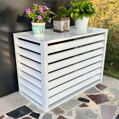Air conditioner outdoor unit protective cover, Aluminum air conditioner and heat pump covers, fence to hide air conditioner, outer materia, Suitable for indoor and outdoor (White Flat Roof 100*50*70c