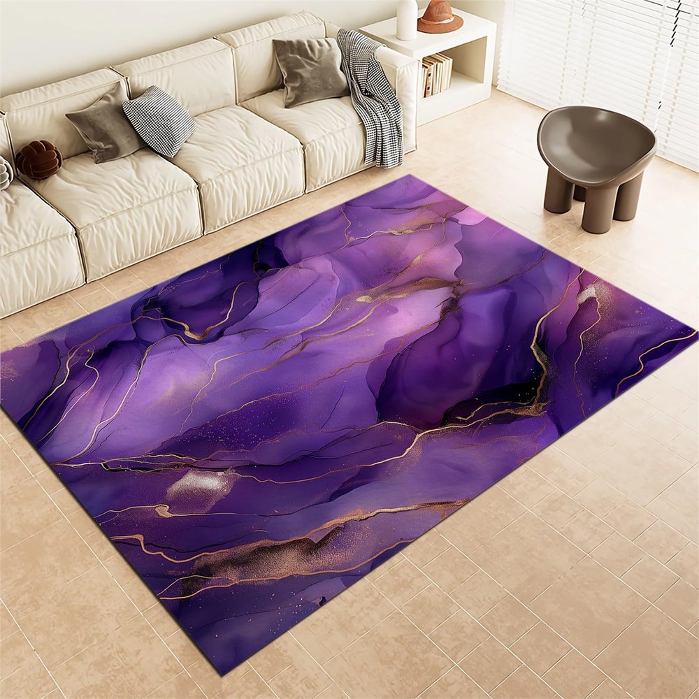 Abstract Ink Painting Marble Texture Area Rug 2x3, Washable Non Slip Area Rugs Non-Shedding & Easy Care, Ideal for High Traffic Areas in Living Room Bedroom, Kitchen - Purple Low-Pile Indoor Carpet