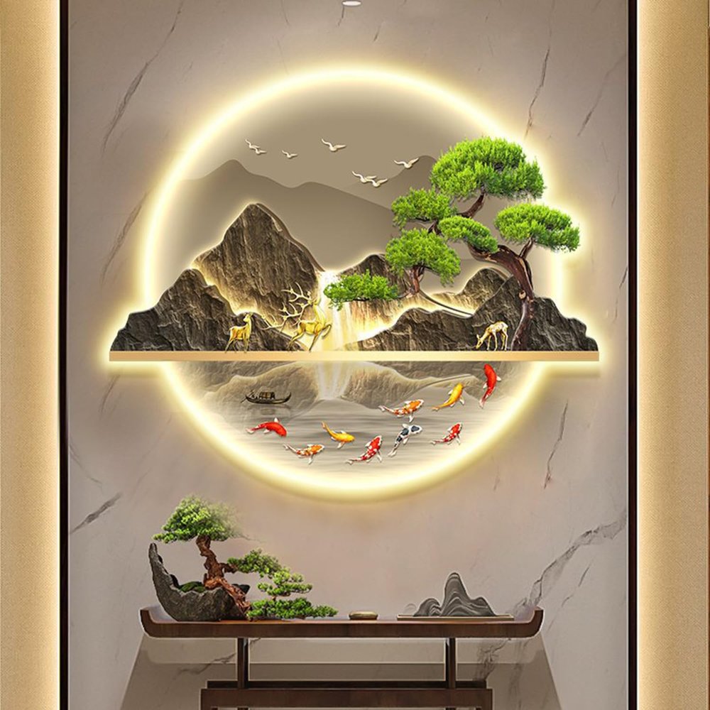 Bubinblau B,80 * 96cm, Zen Wall Art Decor, 3D Wall Sculptures Painting Hanging Wall Art with Led Light, Large Modern Metal Wall Sculptures, for Living Room Bedroom Office