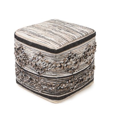 REDEARTH  Tufted Pouf Ottoman with Filler Textured Storage Cube Bean Bag Pouffe Footrest Living Room, Bedroom, Nursery, Indoor, Covered Patio; 100% Cotton (17.5"X17.5"X17.5", Black Jasper)