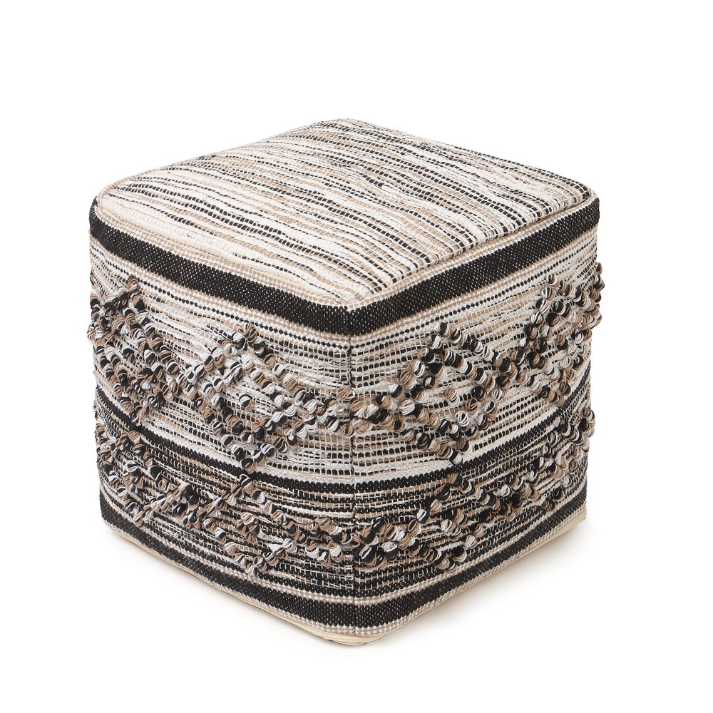 REDEARTH  Tufted Pouf Ottoman with Filler Textured Storage Cube Bean Bag Pouffe Footrest Living Room, Bedroom, Nursery, Indoor, Covered Patio; 100% Cotton (17.5"X17.5"X17.5", Black Jasper)