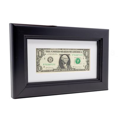 CountryArtHouse Traditional Black First Dollar Frame with White Photo Mat, Dollar Bill Holder With Easel Stand and Wall Hanger Included