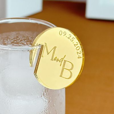 (10 Pack) Personalized Wedding Acrylic Drink Tags Wine Charm | Champagne Toppers | Cocktail Accessories | Custom Drink Tags | Drink Tag Decoration for Birthday, Bridal, Baby Shower, Bachelorette Party