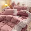HomeLoft Basics Pink,Twin, Quilt Set Queen Size, Simple Solid Color Cotton Quilt Bedding Set Bedspread Elegant lace Princess Style Sheet Set Include Comforter, Flat Sheet Pillowcase view 2
