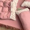 HomeLoft Basics Pink,Twin, Quilt Set Queen Size, Simple Solid Color Cotton Quilt Bedding Set Bedspread Elegant lace Princess Style Sheet Set Include Comforter, Flat Sheet Pillowcase view 4