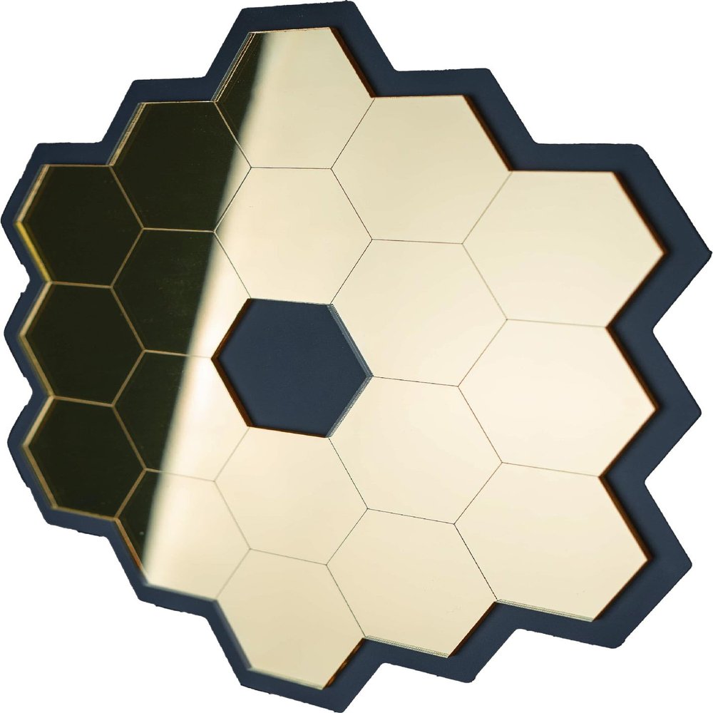 JamesWebb Space Telescope Themed Mirror Wall Art, Gold Mirrored Acrylic. Perfect gift for the House or Office Decoration Science Space Physics NASA JPS ESA JWST Universe Galaxy (18, Silver)