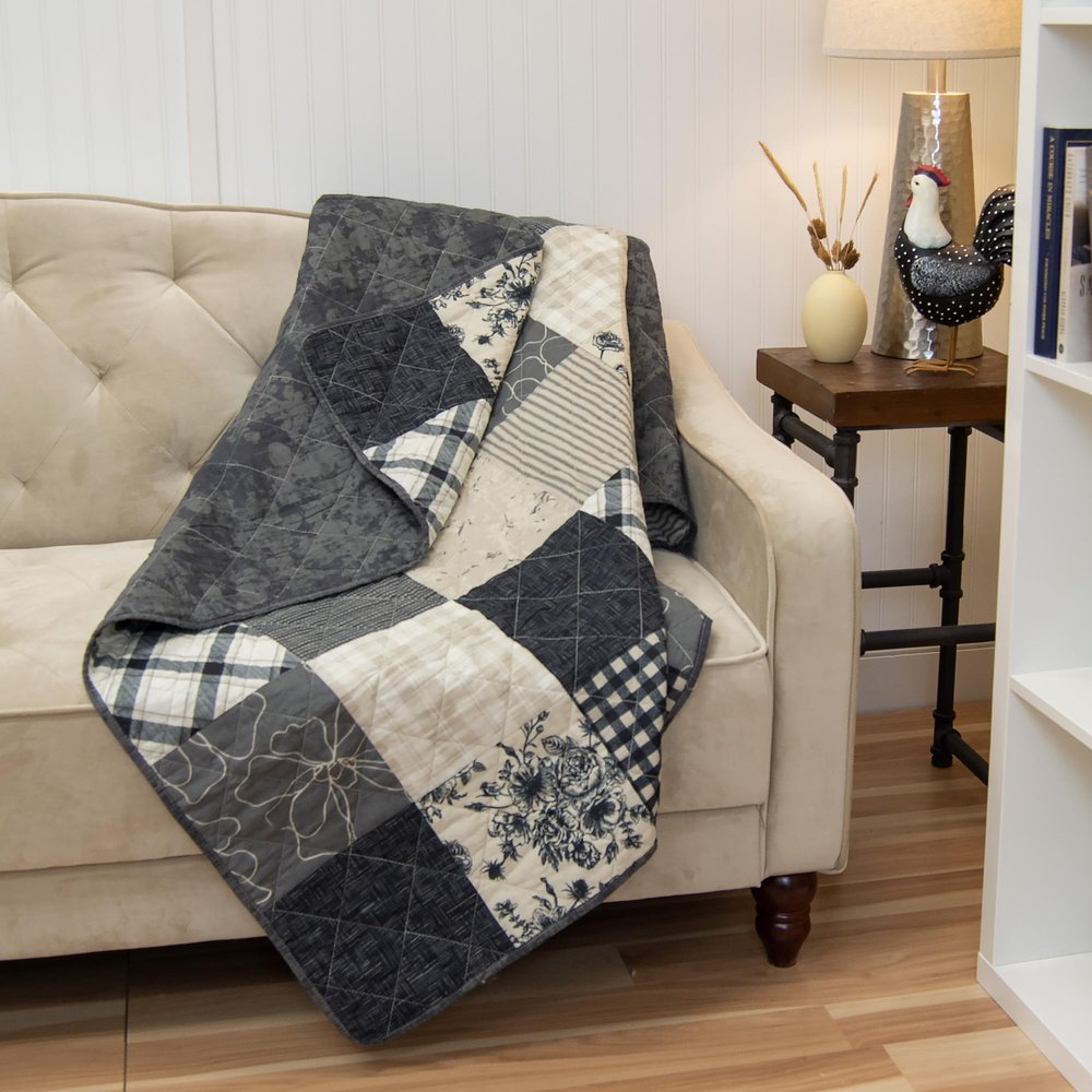 Donna Sharp Pieced Cotton Throw  Augusta Cotton Contemporary Throw Quilt Measures 50 x 60  Machine Washable
