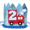 CORNER LACE Train 2nd Birthday Hat - Second Birthday Glitter Crown Blue, Two Years Old Chugga Chugga Two Two Theme Party Decorations Supplies view 1