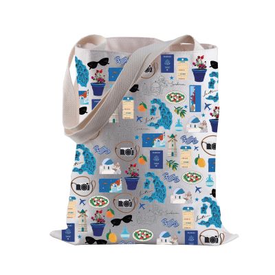 BLUPARK Greece Tote Bag Santa Irini Travel Gift Greek Vacation Shopping Bag Wanderlust Gift (Santa)