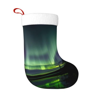 QHWLR Dark Northern Lights print Christmas socks All Saints ' Day Hanging socks fireplace. Party Decor outdoors, Black