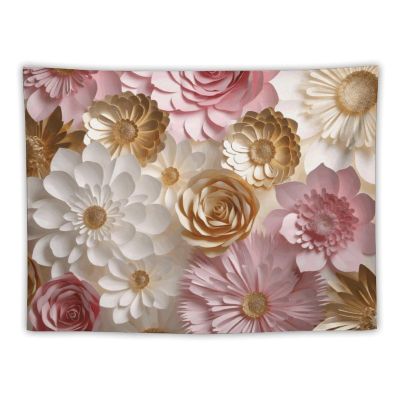 GFLFMXZW Tapestry Wall Hanging for Living Room Decoration Wall Tapestry Pink White Gold Flowers Wall Decoration Tapestries for Bedroom Aesthetic Wall Decor Tapestries for Dorm Room Background 30"x40"