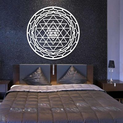 Sri Yantra Metal Wall Art, Sacred Geometry Metal Wall Decor, Mandala Hanging, Torus Decor, Zen Meditation Sign, Spiritual Artwork for Living Room, Inspirational Gift (White-2, 19"x19" | 47x47cm)