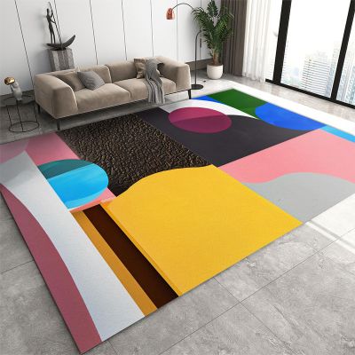 7x10 Large Area Rugs Morandi Color Geometric Shapes Area Rug for Living Room, Circular and Arc Irregular Patterns Modern Rug with Double Sided Carpet Tape for Bedroom Men Room Decor
