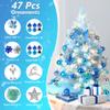 2FT Mini Christmas Tree, Snow Flocked Blue Christmas Trees, 100 Lifelike Branches, 60 LED Lights, 47 Ornaments, 24 Inches Tabletop Artificial Prelit Small Christmas Tree for Holiday Indoor DIY Decor view 3