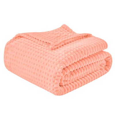 EMME Fleece Blanket Twin Size Luxury Flannel for Couch Bed Sofa Chair, Soft, Plush, Warm and Cozy Blanket with Geometric Grid Design (Pink, 60'' x 80'')