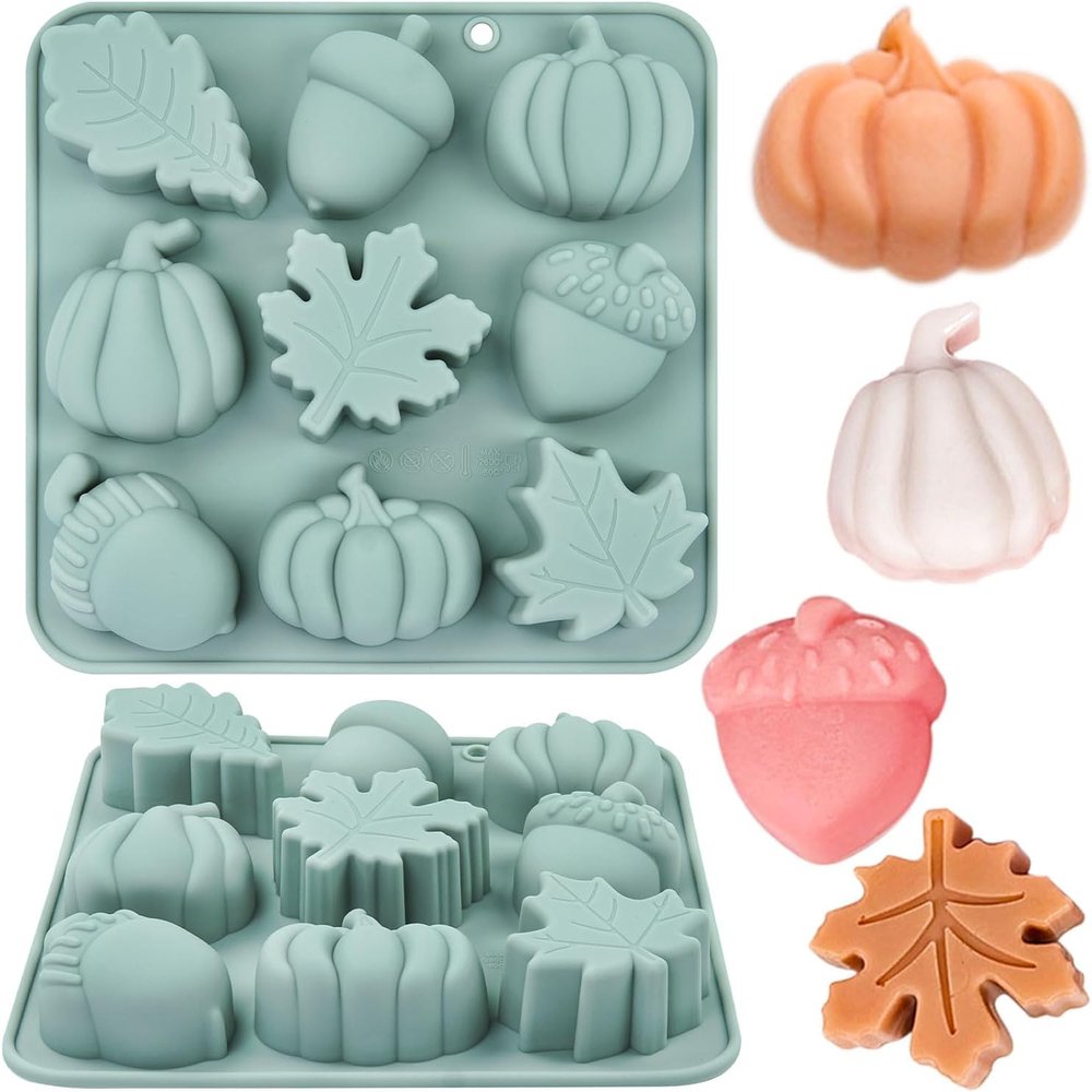 2 Pack 3D Pumpkin Silicone Mold Fall Silicone Mold Halloween Thanksgiving Candy Mold Autumn Maple Leaf Acorn Chocolate Cake Pan Baking Molds for Harvest Theme Cupcake Ice Cube Soap Making (Grey-B)