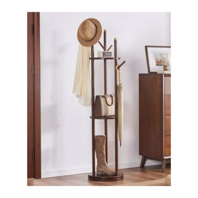 GLigeT Coat Rack Stand Wood Coat Rack Bedroom Floor Hanging Clothes Rack Multifunctional Rotatable Hanging Clothes Rack Coat Hanger Stand