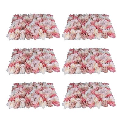 6PCS Flower Wall Panel,15.7 * 23.6in Flower Mat Wall,Autumn Pink Silk Flower Panels,Rose&Dahlia Artificial Flower Backdrop Wall Decorations (Autumn Pink)