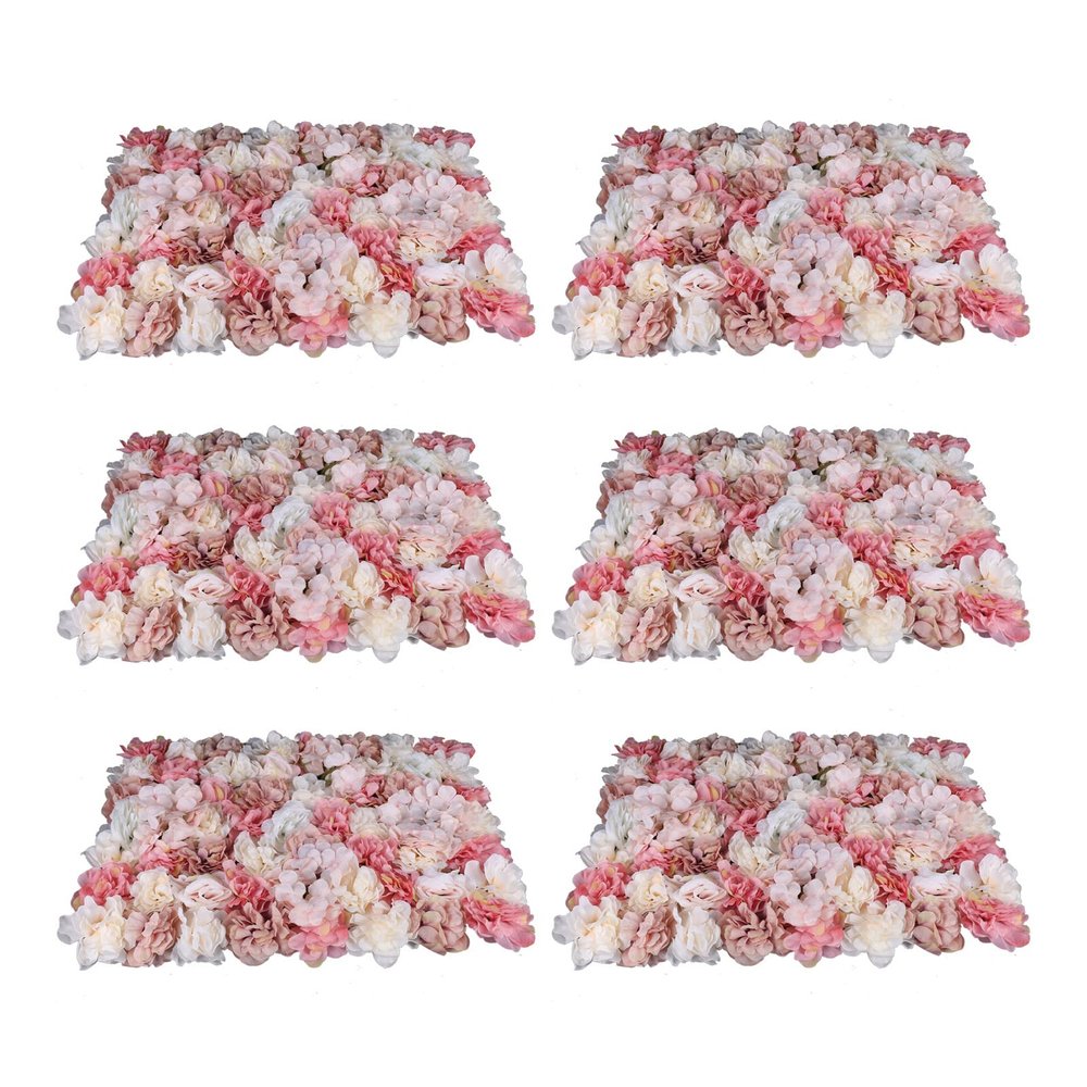 6PCS Flower Wall Panel,15.7 * 23.6in Flower Mat Wall,Autumn Pink Silk Flower Panels,Rose&Dahlia Artificial Flower Backdrop Wall Decorations (Autumn Pink)