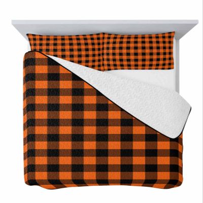 TocaHome Summer Quilts Twin XL Size, Lightweight Buffalo Check Plaid Comforter Set for Bed, All Season Bedspreads Black and Orange Buffalo Plaid Soft Quilt Bedding with 2 Pillowcases 68x98 Inch