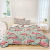 Summer Quilts Twin XL Size, Lightweight Quilted Coverlet Nature Comforter Set for Bed, All Season Bedspreads Flamingos with Tropical Leaves Pattern Soft Quilt Bedding with 2 Pillowcases 68x98 Inch view 3