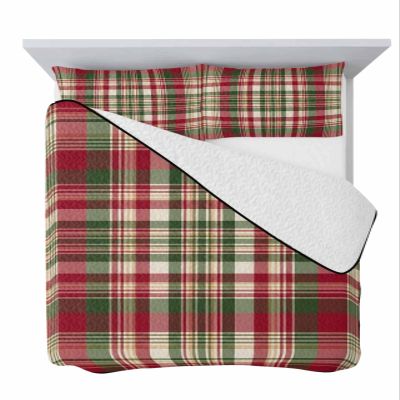 Summer Quilts Twin XL Size, Lightweight Quilted Coverlet Red Green Striped Comforter Set for Bed, All Season Bedspreads Fall Vintage Buffalo Plaid Soft Quilt Bedding with 2 Pillowcases 68x98 Inch