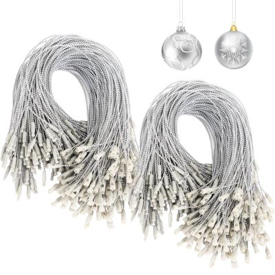 FEBSNOW 500Pcs Christmas Ornament Hangers,Silver Ornament String with Snap for Christmas Tree Decoration Easy Locking Ornament Hooks for Xmas Holiday Wedding Birthday Party Hanging Decor