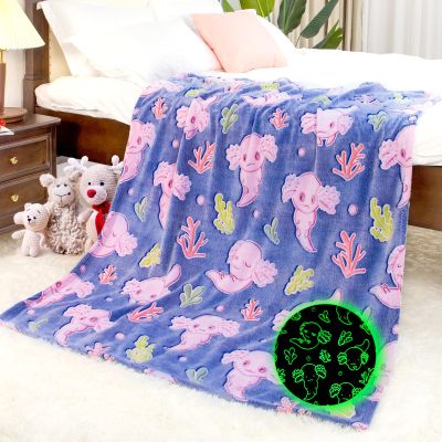 Axolotl Blanket Twin Size, Axolotl Gifts for Teen Girls Boys Women, Soft Cozy Glow in The Dark Salamander Fleece Plush Bedding Decor for Couch Bed Sofa Dorm Room 60"x80"