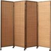 Wood Screen 3 4 5 6 Panel with Bamboo Mesh Woven, 5' 6' Tall Foldable Room Divider/Separators for Home Office Garden Terrace Bedroom Teahouse, Freestanding Partition Wall On Wheels (Size : 150cm/59.1 view 1