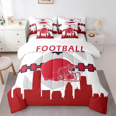 Erosebridal 7 Pcs Comforter Set Queen Size,Football Players Bed in a Bag with Flat Sheet and Fitted Sheet for Kids and Adults,Football Bedding Set with Pillowcases and Cushion Cases