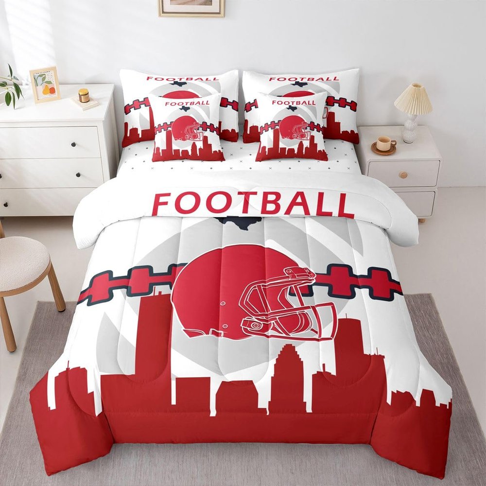 Erosebridal 7 Pcs Comforter Set Queen Size,Football Players Bed in a Bag with Flat Sheet and Fitted Sheet for Kids and Adults,Football Bedding Set with Pillowcases and Cushion Cases