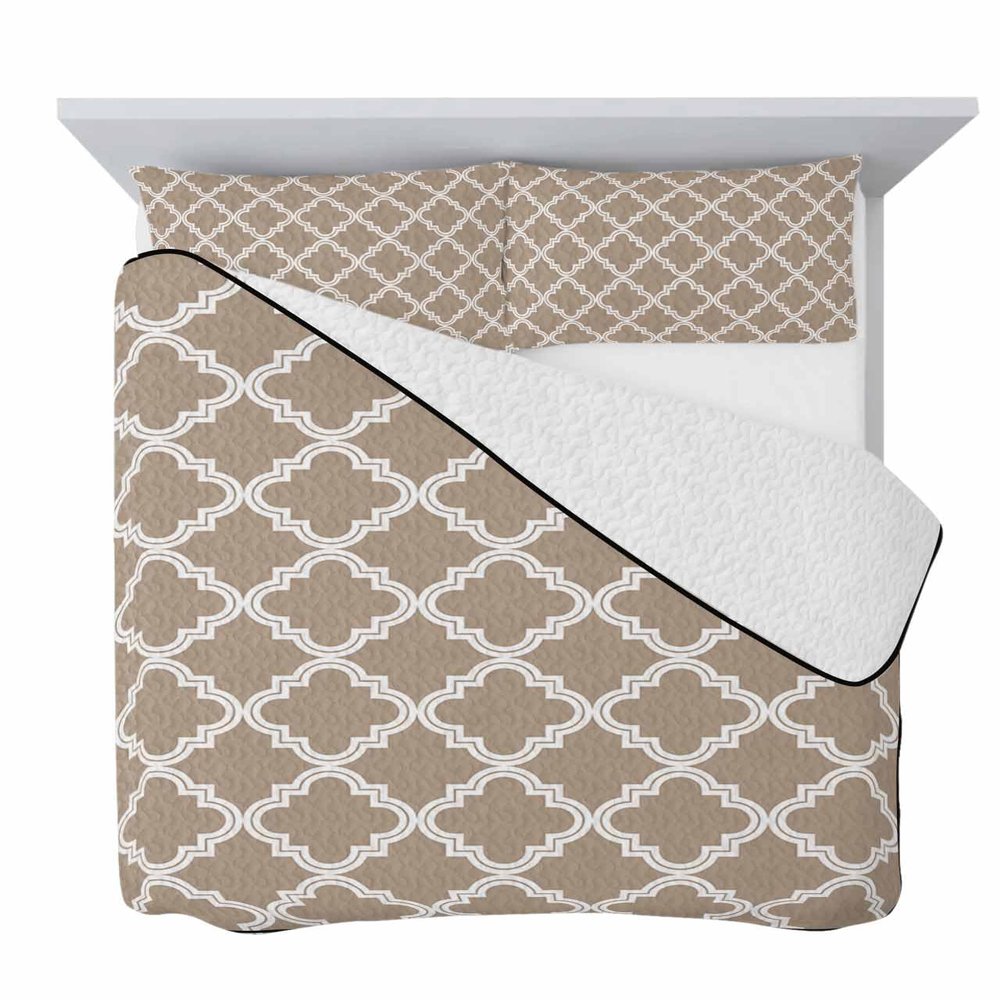 Summer Quilts Full Size, Lightweight Quilted Coverlet Geometric Simple Style Comforter Set for Bed, All Season Bedspreads Beige Morocco Pattern Texture Soft Quilt Bedding with 2 Pillowcases 78x90 Inch
