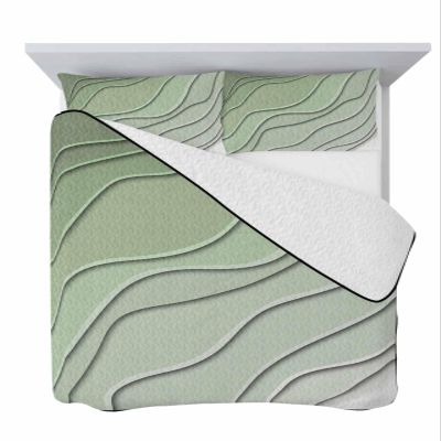 TocaHome Summer Quilts Full Size, Lightweight Quilted Coverlet Sage Green Gradient Stripes Comforter Set for Bed, All Season Bedspreads Soft Quilt Bedding with 2 Pillowcases 78x90 Inch