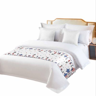 71"x20" Bed Runners Scarf, 4th of July USA Flag Star on White Hotel Bedding Runner Luxury Soft Bed Scarves, Red Stripe Love Hearts Decorative Accent Bedding Scarf for Bedroom Wedding Room Guesthouse