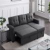 DREAMODERN 82" Pull-Out Sofa Bed with Storage Space for Living Room, Sectional Sofa Couch L-Shape Convertible Sofa Bed for Home Office - Linen Fabric 82" W x 53" D x 34.5" H Drak Gray view 1