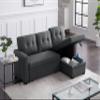 DREAMODERN 82" Pull-Out Sofa Bed with Storage Space for Living Room, Sectional Sofa Couch L-Shape Convertible Sofa Bed for Home Office - Linen Fabric 82" W x 53" D x 34.5" H Drak Gray view 3