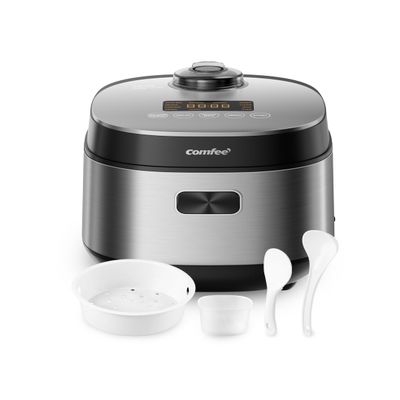 COMFEE' Compact Rice Cooker 8 Cups Cooked/4 Cups Uncooked, 9-in-1 Multi Cooker, Fast Rice Maker, Steam, Brown Rice, Grains, Fuzzy Logic Technology, Grey