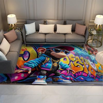 Hip Hop Style Kids Rug Funny Monkey Prints Graffiti Area Rugs Low Pile Playroom Rug Non Slip Carpet for Living Room Bedroom Decor 2' x 3'