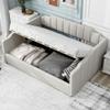HABITRIO Full Size Daybed, Upholstered Full Daybed Frame with Underneath Storage, Sofa Bed for Bedroom/Living Room, Beige view 3