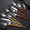 36pcs wooden silverware set service for 6, premium 18/8 stainless steel knife fork spoon,flatware cutlery sets for family hotel restaurant, portuguese wooden handle tableware set view 2